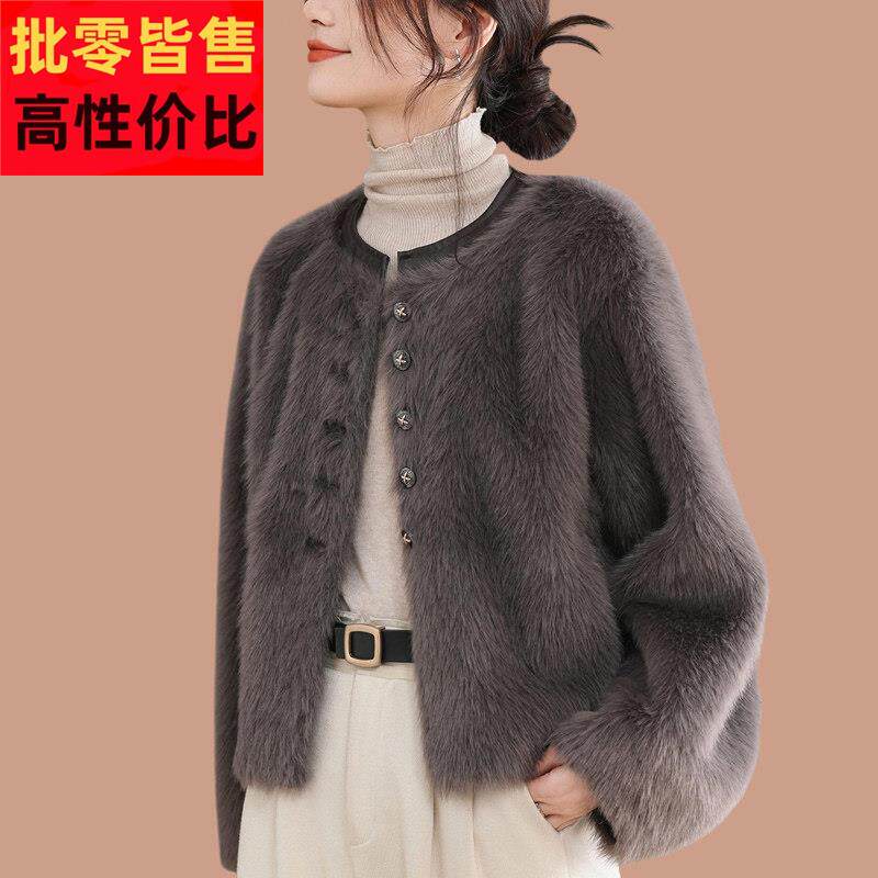皮毛一体2025新款爆款仿貂毛毛加厚简单海宁皮草外套女年轻款加厚