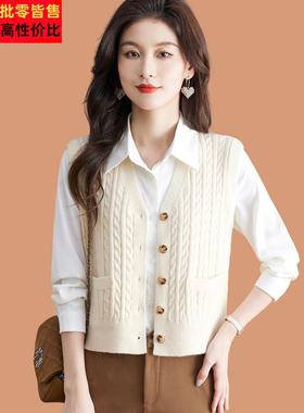 羊毛马甲女新款2025春秋宽松外搭针织开衫纯色无袖毛衣背心小坎肩