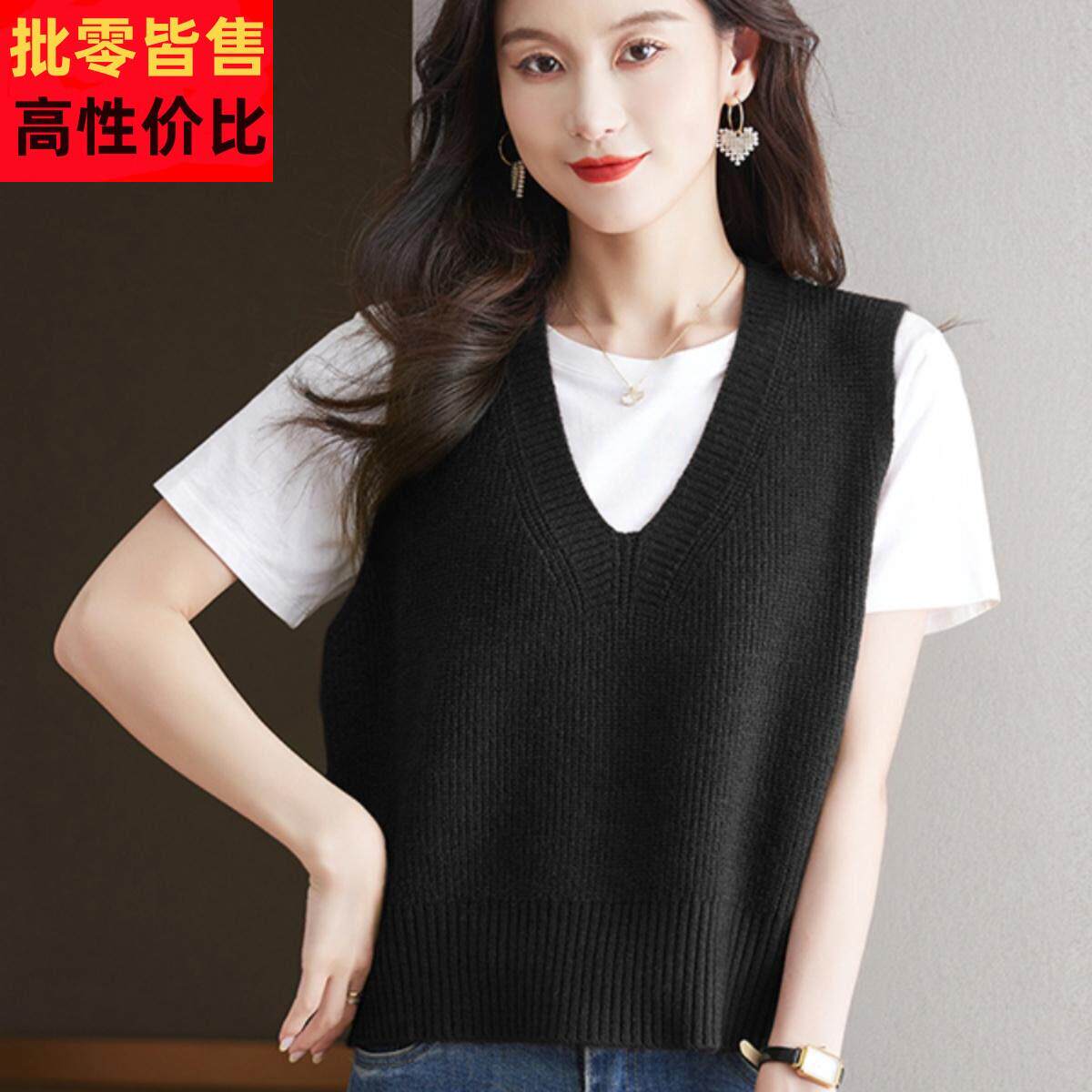 羊毛马女春秋DIU配裙子甲短款个子V领套衫头无袖高腰小毛衣背心马