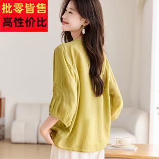 衬衫 外搭夏季 女202新款 防分晒苎开衫 高5端麻 春秋洋气CSS中袖 七袖