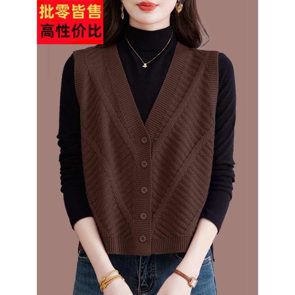 洋气设计感羊毛衫背心女短款2025新款中年妈妈针织衫马甲上衣外搭