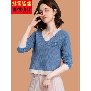 配裤子v领镂空毛衣女春秋2025新款配半身裙短款小个子打底羊毛衫