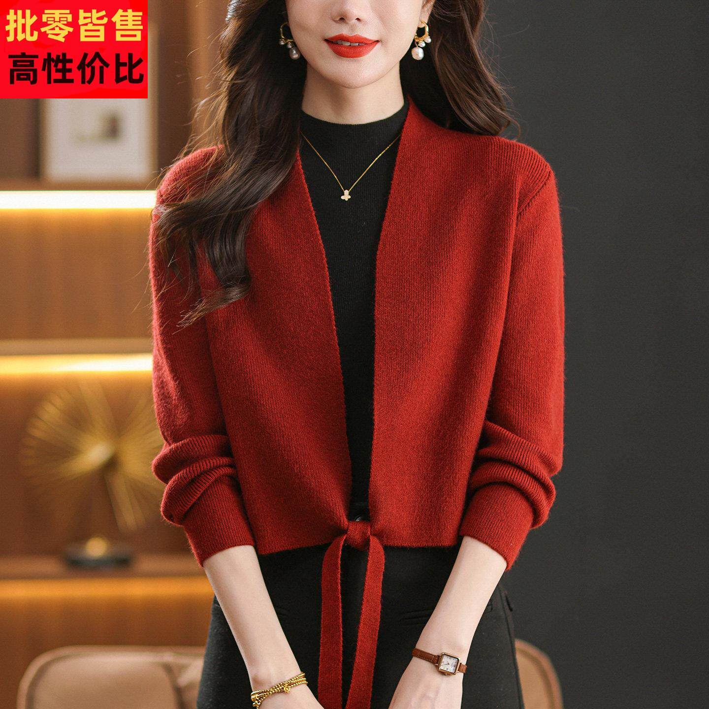 针织开衫女短款秋季2025新款中年妈妈旗袍披肩小外搭上衣毛衣外套