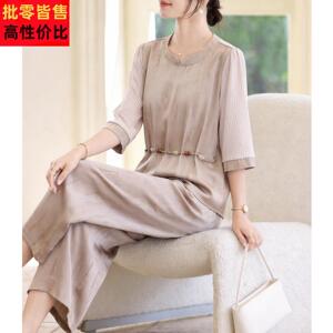 喜卉妈妈夏装套装两件套时尚短袖裤子中老年女装夏季新款宽松透气