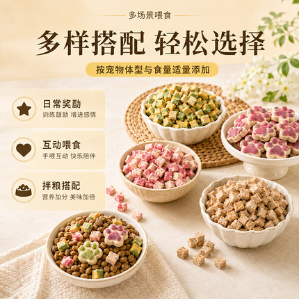 冻干猫狗零食多种双拼鸡鸭肉粒猫爪饼大中小型犬宠物训练奖励零食