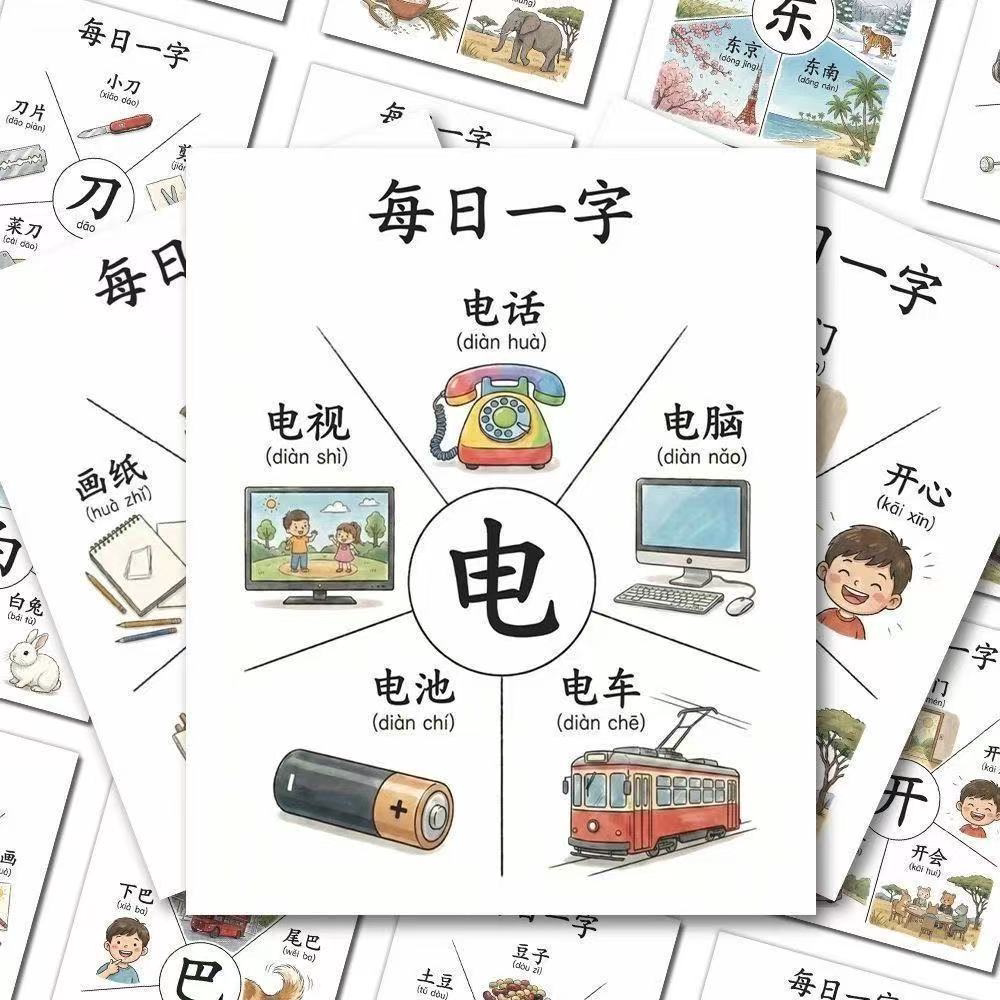 爆款180张儿童启蒙生字组词趣味学习看图识字游戏幼儿识字小卡片