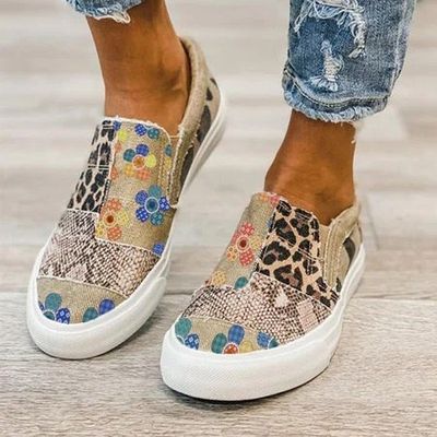 Spring large flat canvas shoes women's shoes snake skin stit