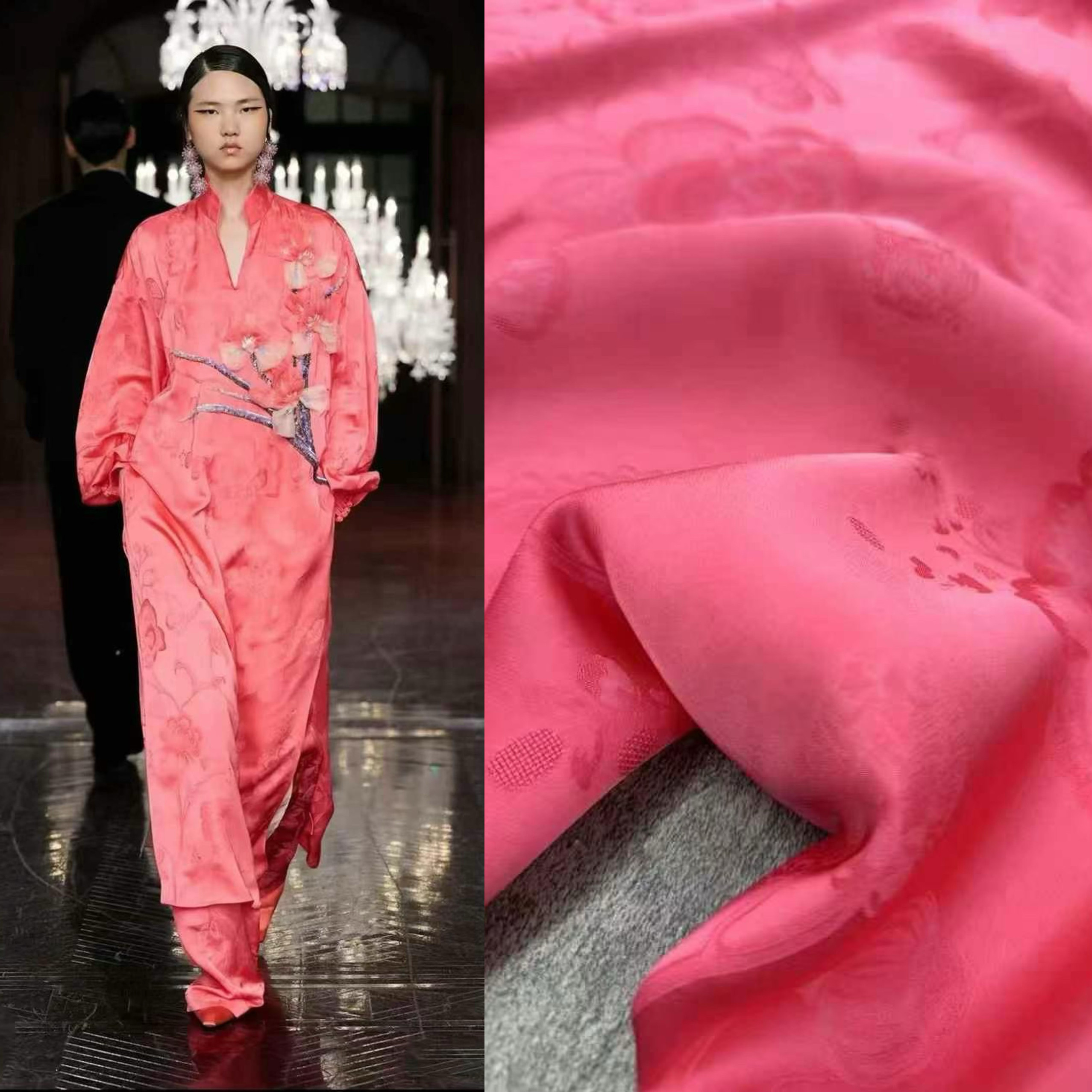 皎梨似雪倪妮同款重工桃粉色人丝提花面料新中式套装连衣裙布料,居家布艺,海绵垫/布料/面料/手工diy,淘宝优惠券,粉丝福利购,淘宝优惠卷