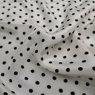 高档水玉波点真丝双绉面料白底黑点夏季衬衫连衣裙桑蚕丝服装布料