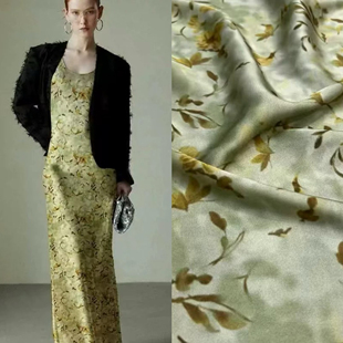 雾影青山春夏新品朦胧小花真丝弹力双乔布料高定连衣裙吊带面料