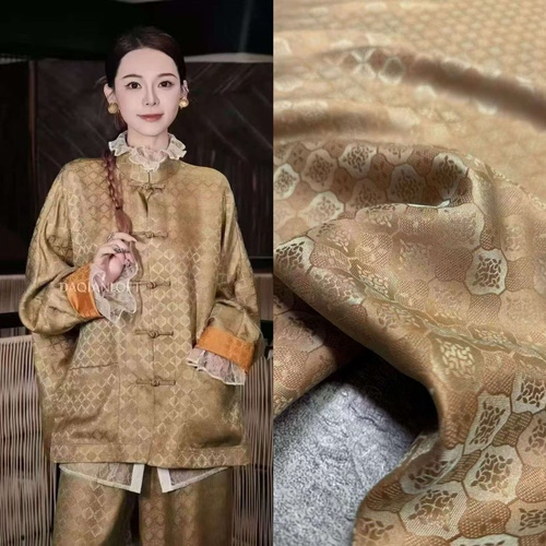 龟背繁花 | 万事利杭锦桑蚕丝服装布料国风套装连衣裙上衣面料