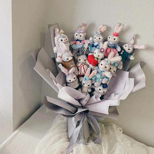 上海迪士尼正品星黛路达菲雪莉玫钥匙扣挂件公仔韩式花束永生七夕