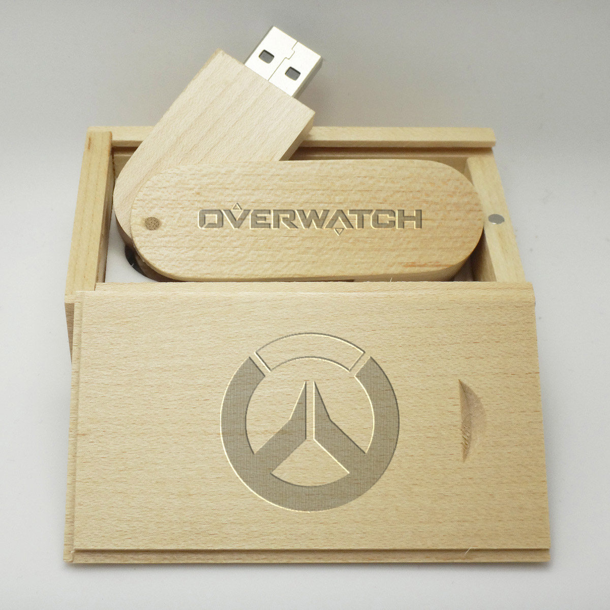 16g守望先锋浮雕木刻白枫木u盘支持定制文字图案送朋友同学礼品潮