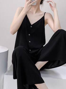 性感吊带睡衣女春秋季棉绸套装