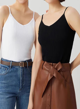 正品哥家2025新款V领竖坑条打底吊带背心纯色冰丝针织衫女A301200