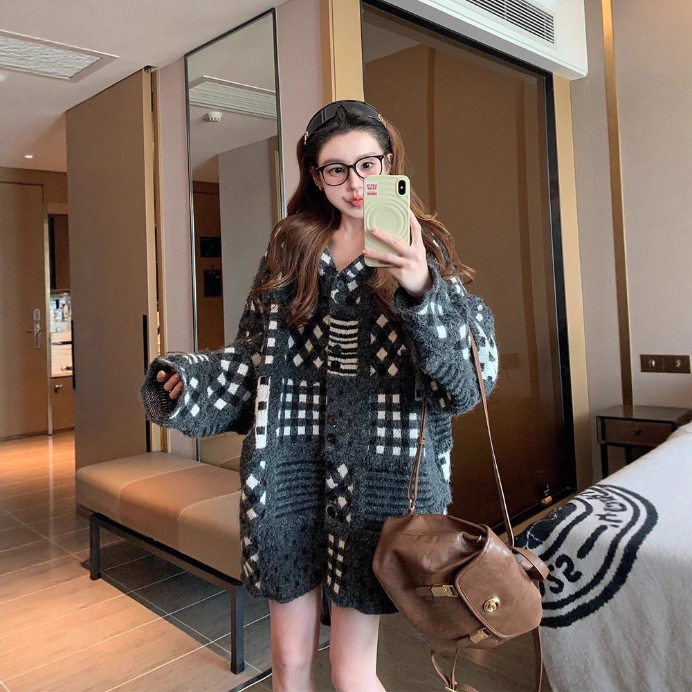 园园美衣毛衣外套女2026新款冬季加厚宽松休闲慵懒风针织开衫上衣