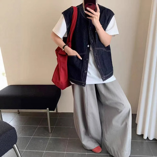 园园美衣仔马甲女宽松休闲韩版学院风开衫无袖马夹慵懒风明线坎肩