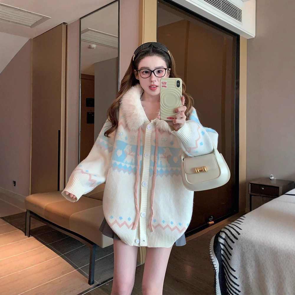 园园美衣小狗毛衣外套女2026新款冬季加厚甜美减龄针织开衫上衣潮