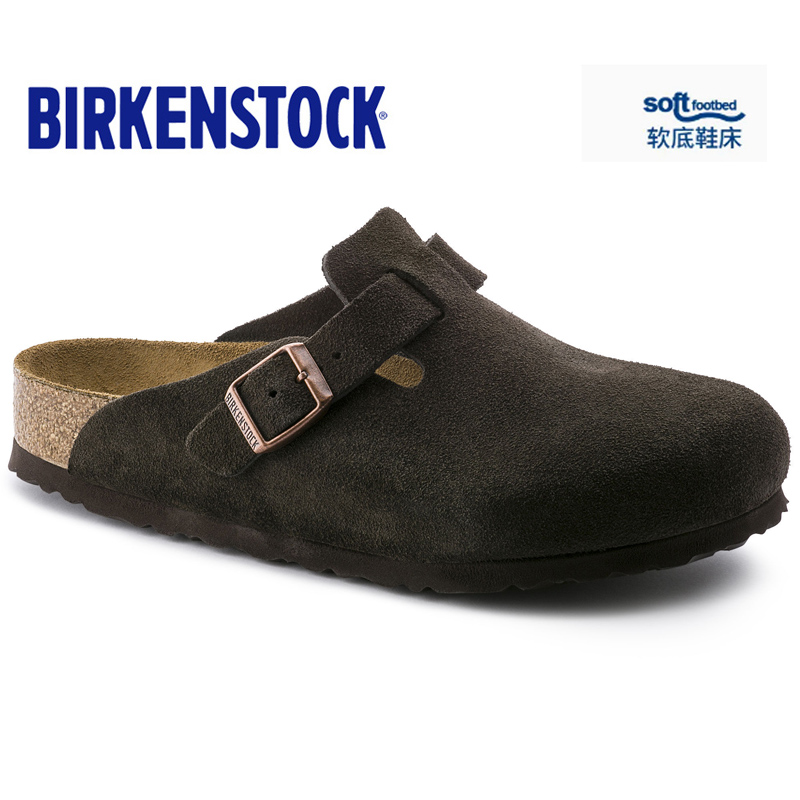 德国进口勃肯鞋正品BIRKENSTOCK翻毛皮麂皮Boston软底包头软木拖
