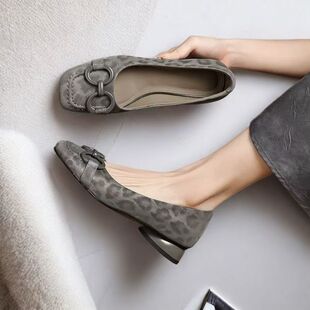 通勤女士高档真皮鞋 法式 方头废土风浅口女鞋 2025新款 复古豹纹单鞋