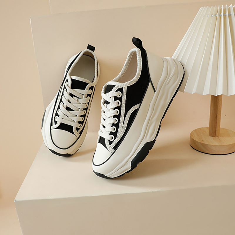 帆布鞋女厚底阿甘鞋小香