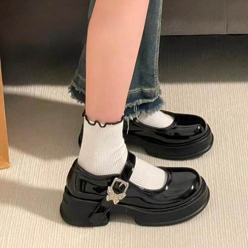 增高夏季黑色圆头jk日系复古单鞋