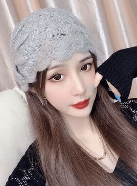 针织帽子女毛线洋气秋冬