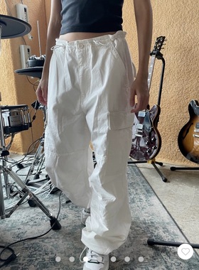 BM同源 KIM CARGO PANTS白色抽绳多口袋工装裤酷女孩街头休闲裤新