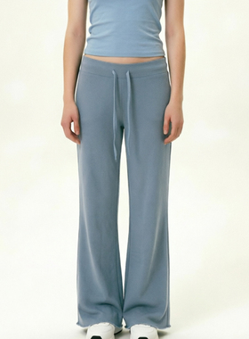 抽绳宽松微喇卫裤 美式低腰慵懒垂感雾霾蓝显腿长休闲拖地裤子棉