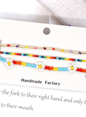 新款波西米亚春夏风 miyuki彩虹串珠小雏菊花朵叠带学生党校手链