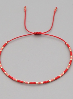 小众波西米亚风激情红miyuki米珠手工串珠学生党个性叠戴小手链女