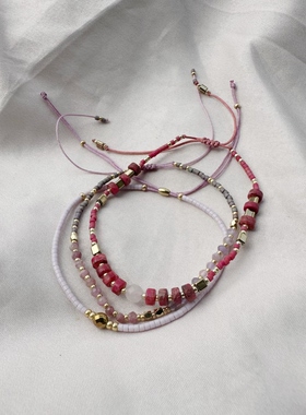 MLGM套装款天然粉紫蔷薇石串珠手链女轻奢高级感百搭时尚手串是绳