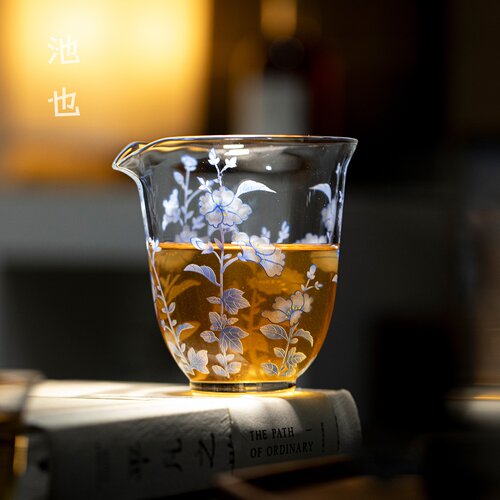 池也青花蜀葵玻璃颜值精致家用公道杯茶道配件耐热茶海分茶器公杯