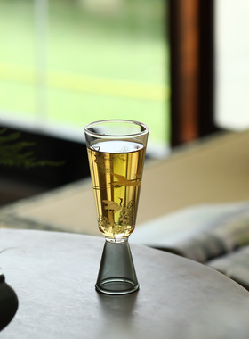 池也青松皓鹤贴花透明高硼砂耐热高脚茶杯高端精致酒杯个人品茗杯