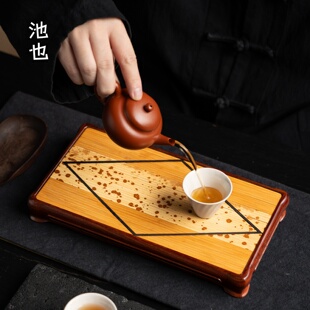 池也新中式梅妃竹家用长方形壶承竹编茶承茶托干泡台茶盘茶具托盘