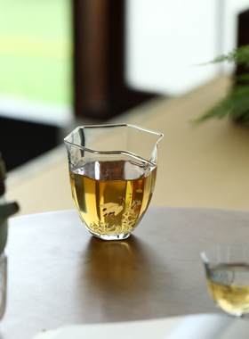 池也青松皓鹤公道杯玻璃耐热高硼硅高档分茶器茶海耐热不烫手茶具