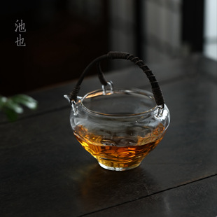 池也耐热玻璃手工藤编提梁壶家用复古带过滤冷泡茶壶公道杯分茶器