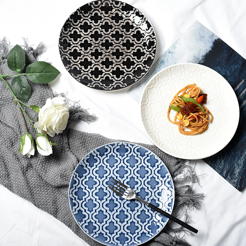 日式创意陶瓷餐具盘子家用菜盘浮雕圆盘早餐盘意面盘牛排盘瑕疵