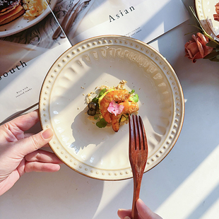 【罗马假日法式浪漫珠点浮雕盘子】ins陶瓷西餐盘甜品盘菜盘瑕疵