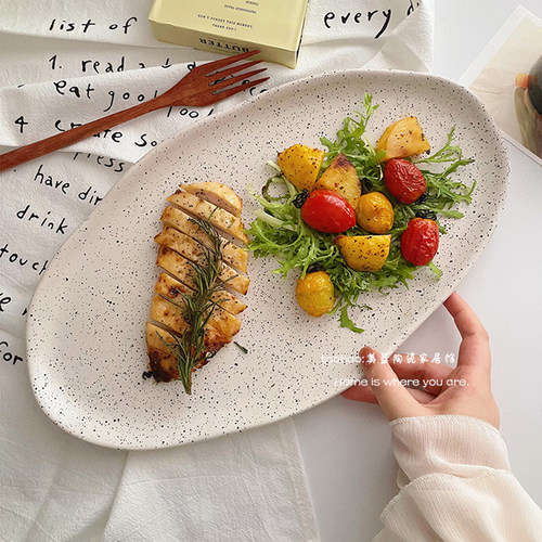 ins泼墨椭圆陶瓷托盘鱼盘寿司盘