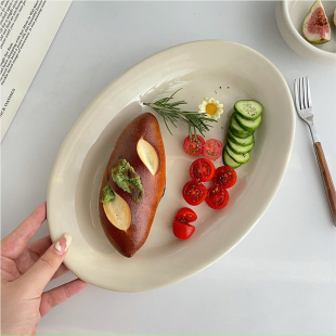 拍照好看陶瓷椭圆盘减脂菜盘寿司盘瑕疵 托盘 韩风ins博主同款