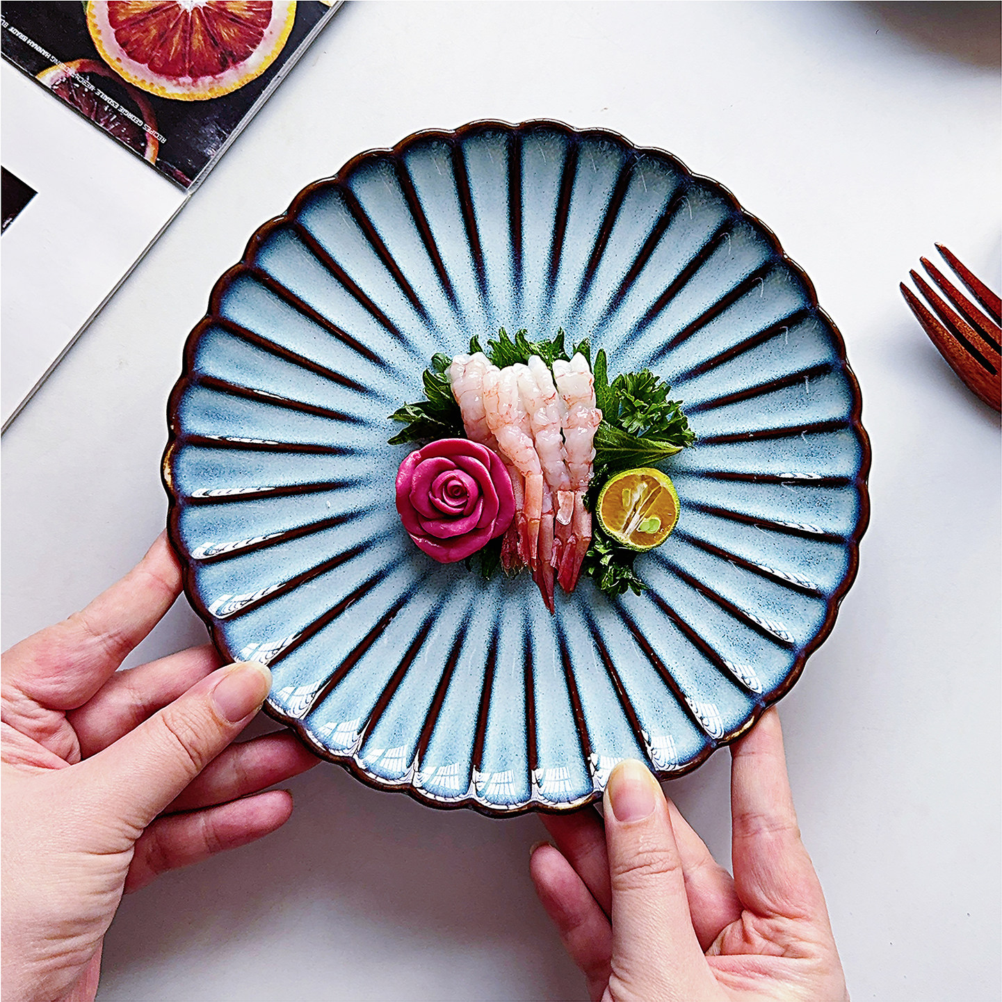 【日式复古高级菊花餐具】ins陶瓷西餐甜品盘料理意面菜盘子瑕疵