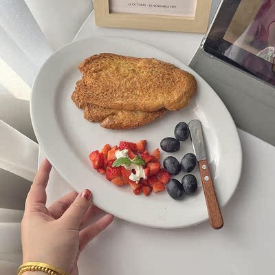 好看tuxton纯色椭圆西餐牛排盘