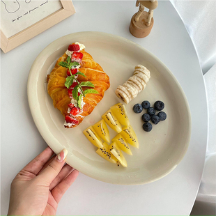 【ins博主款奶油托盘】韩式陶瓷纯色椭圆鱼盘寿司盘减脂菜盘瑕疵