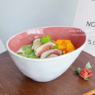 【巨美冰裂斜口沙拉碗】ins日式陶瓷餐厅配菜碗水果碗甜品碗瑕疵