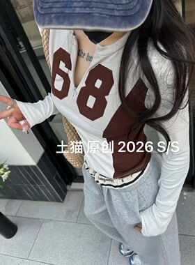 TUMAO 2026春季新品美式复古辣妹数字上衣修身百搭女上衣260022