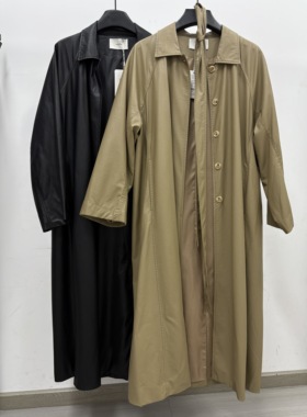 mootea 2025秋季新品韩版法式翻领绑带复古港风长款皮风衣56032