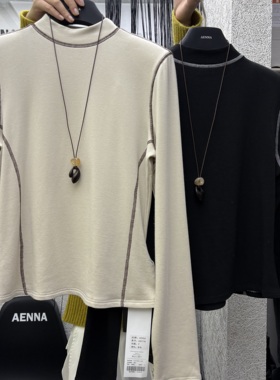 AENNA 2025秋冬新款韩版简约百搭半高领垫肩打底加绒女上衣82776