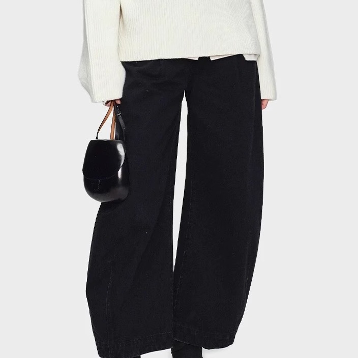 Aetna project | 黑色经典褶皱月牙休闲牛仔裤