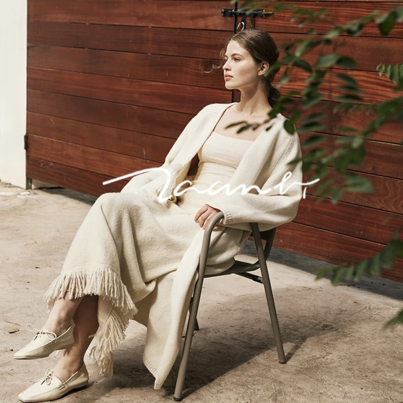 Zaanli暂离 | 25秋冬羊绒流苏长款开衫外套-白色